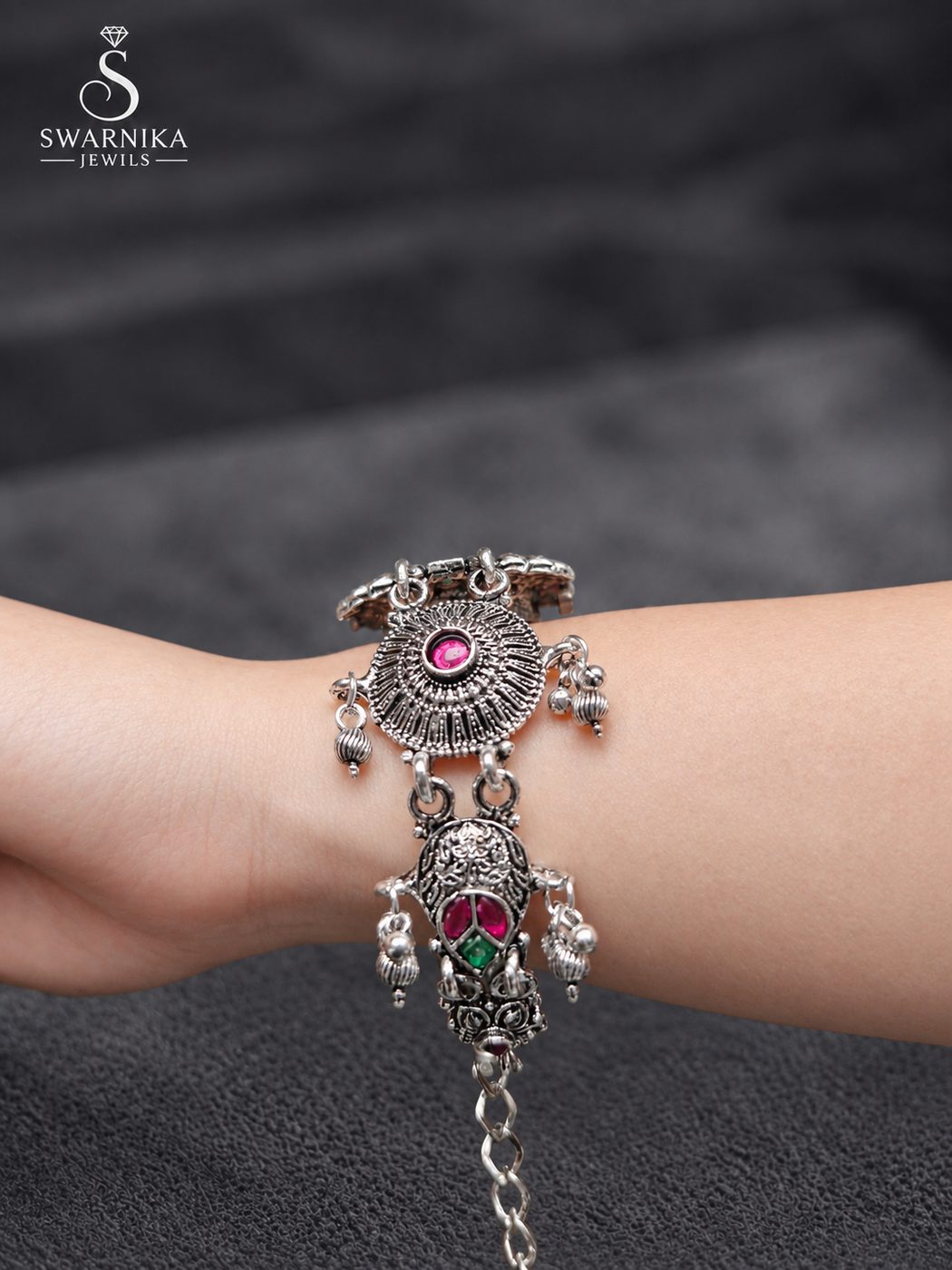 Sunburst Bezel Ruby Green Oxidised Watch view 3