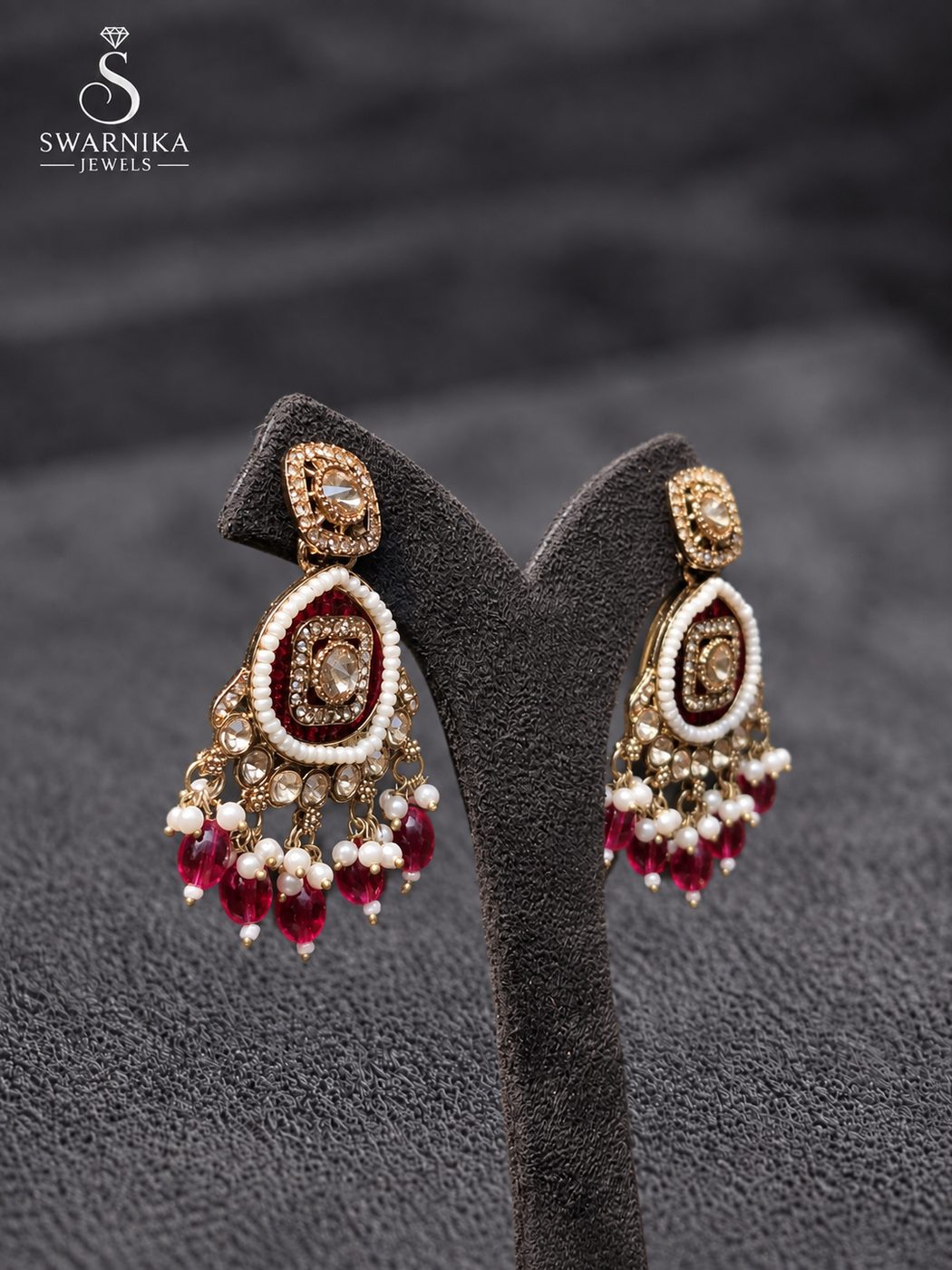 Temple Bell Oxidised Pearl Tip Jhumkas view 2