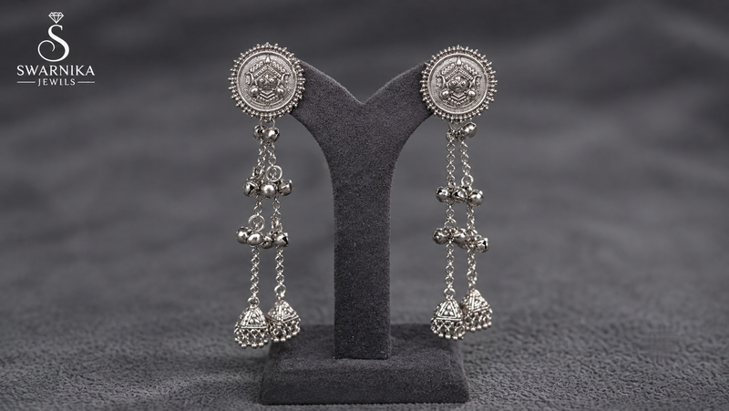 Temple Motif Long Chain Jhumka Earrings