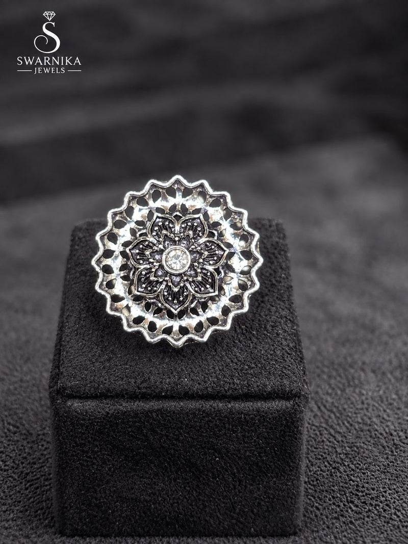 Temple Motif Oxidised Dome Ring