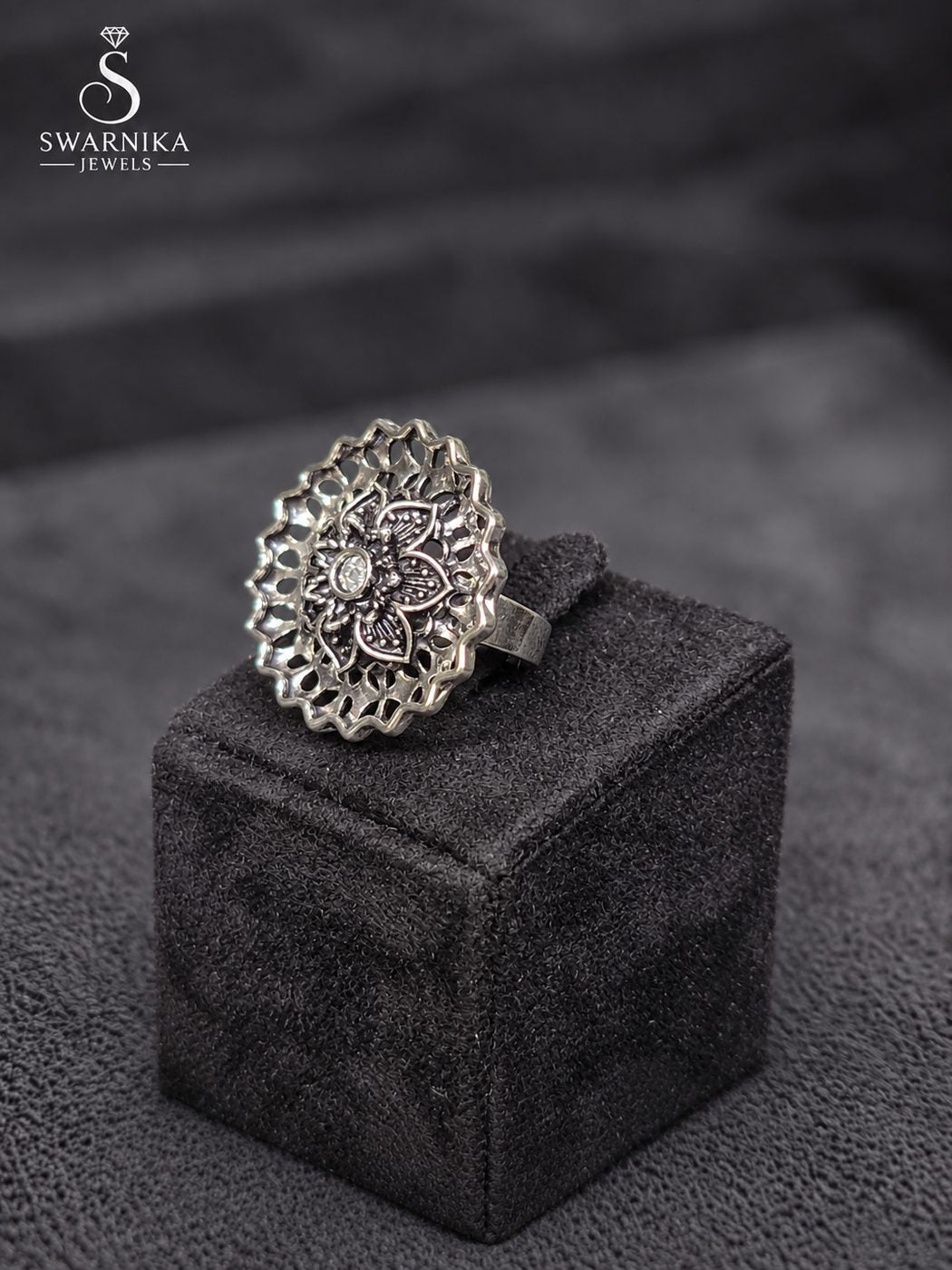 Temple Motif Oxidised Dome Ring view 3