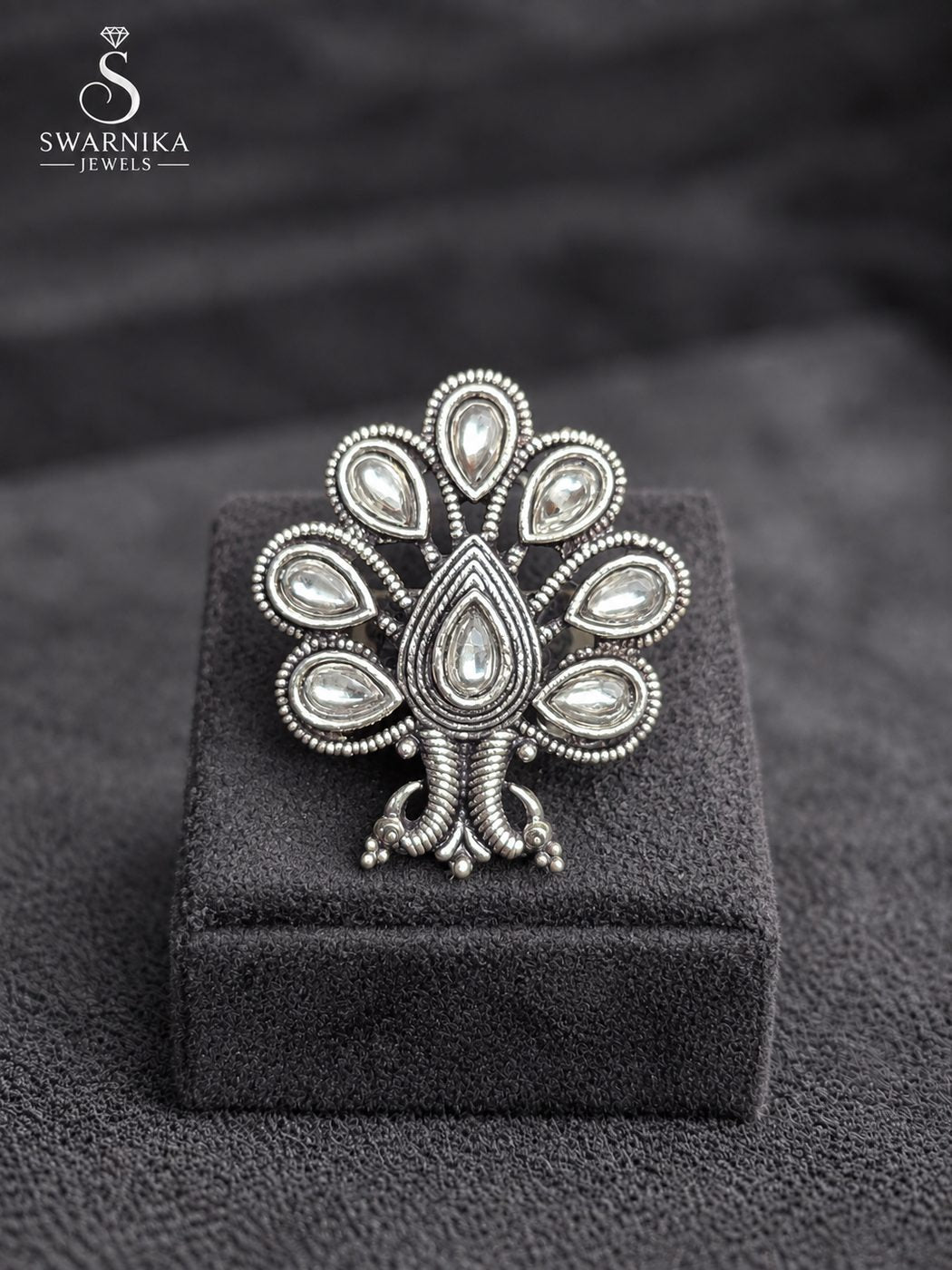 Textured Lotus Oxidised Ring view 1