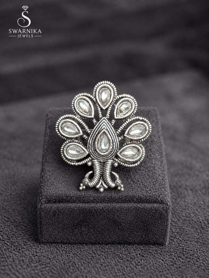 Textured Lotus Oxidised Ring
