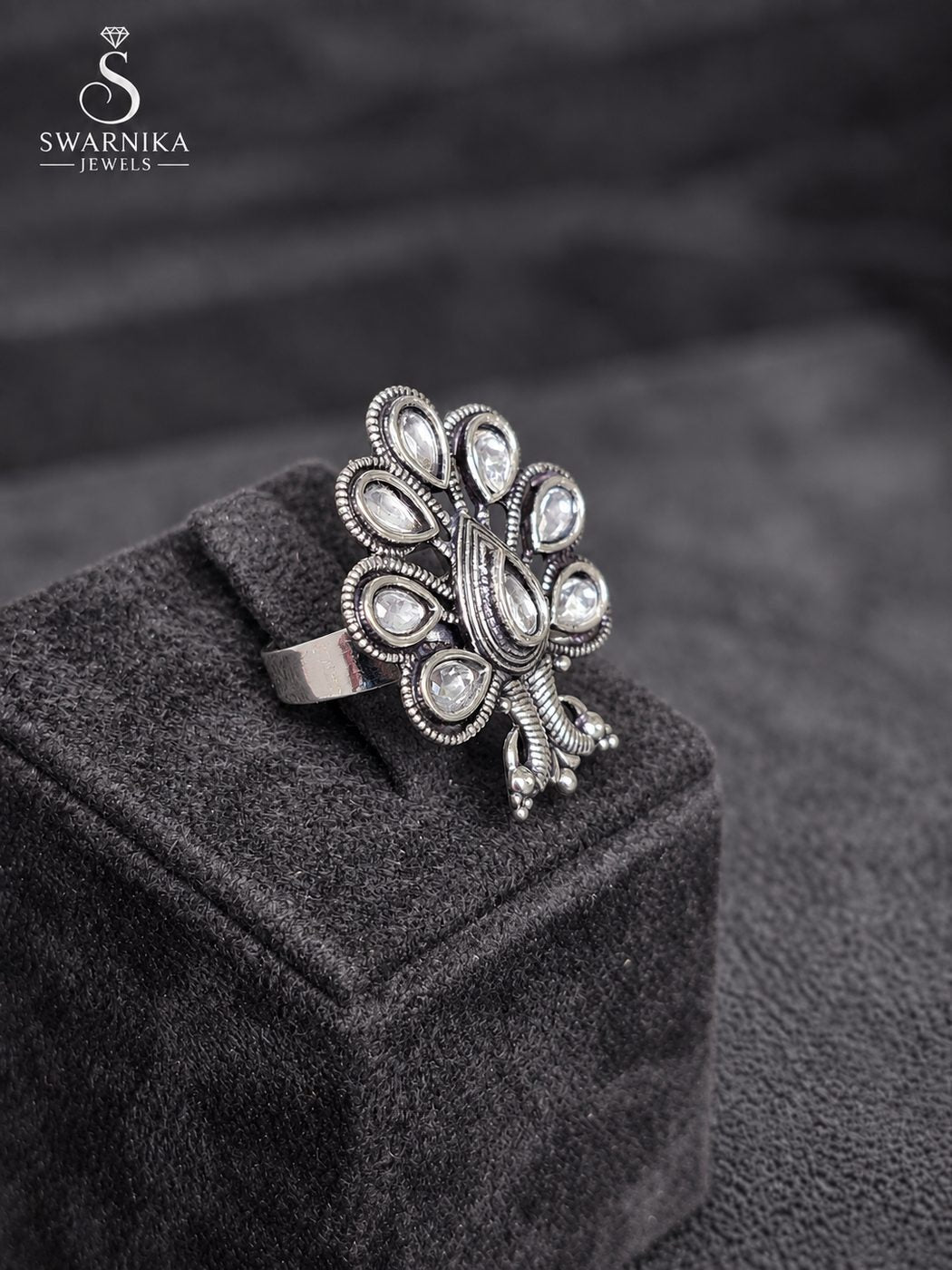 Textured Lotus Oxidised Ring view 2