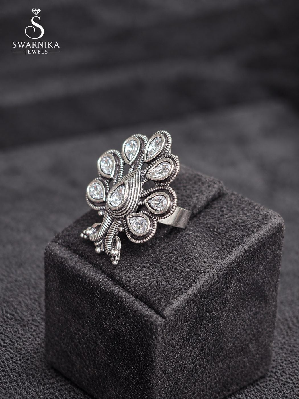 Textured Lotus Oxidised Ring view 3