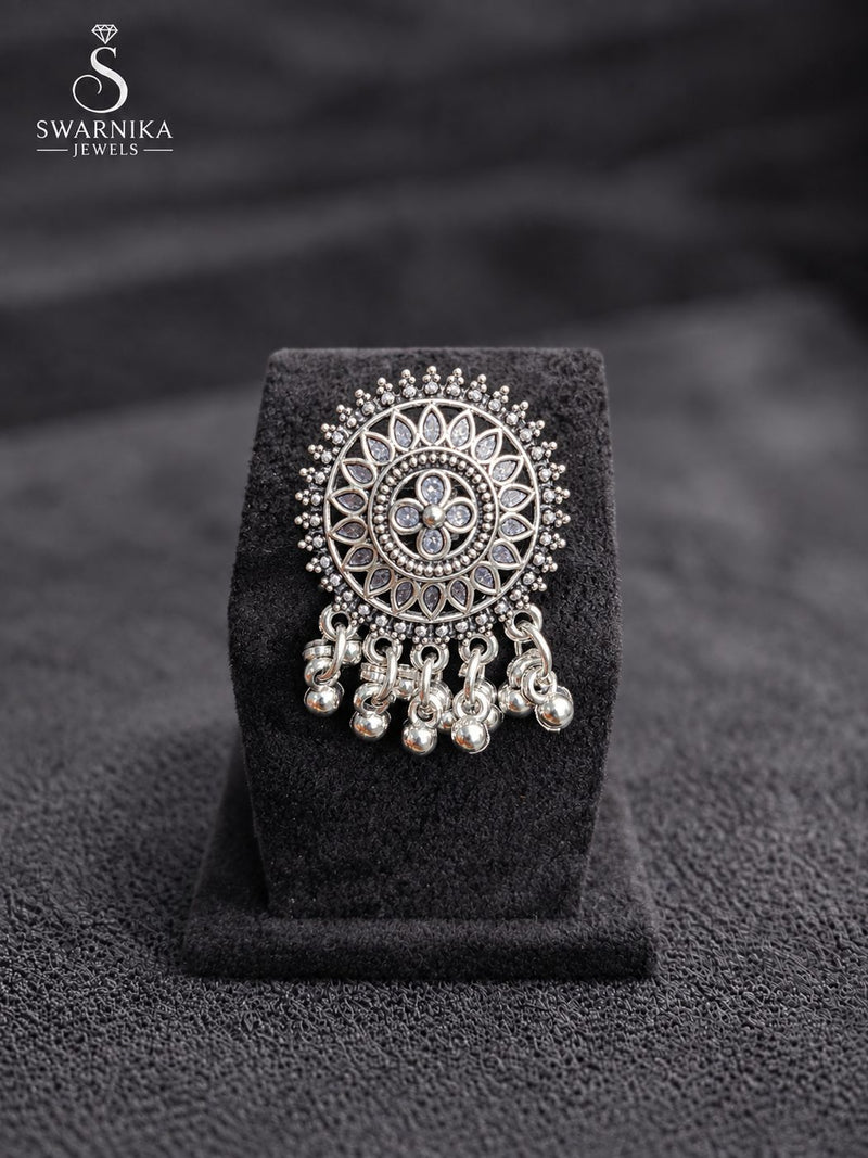 Tribal Bead Oxidised Cocktail Ring