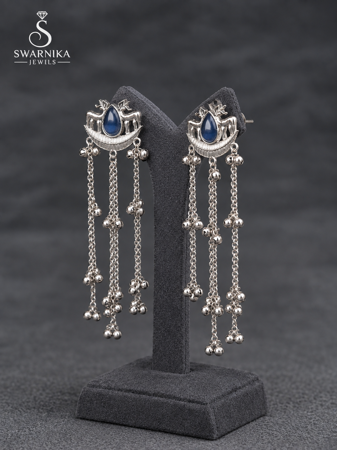 Tribal Blue Crescent Drop Earrings view 3
