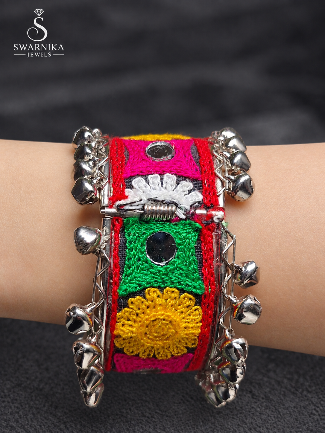 White Cross-Stitch Geometric Festive Kada view 1