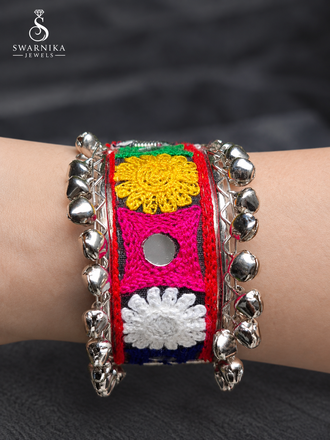 White Cross-Stitch Geometric Festive Kada view 2