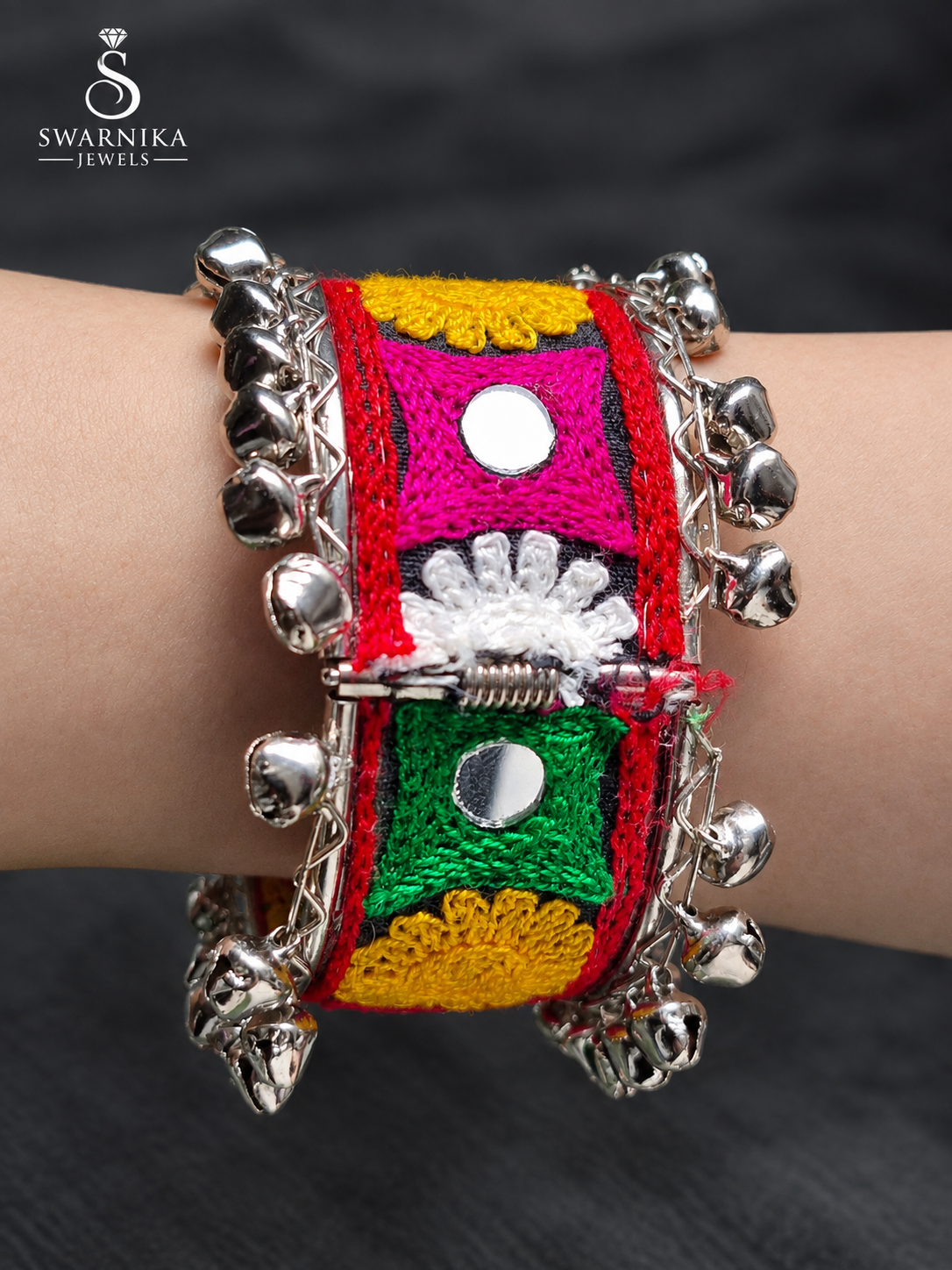 White Cross-Stitch Geometric Festive Kada view 3