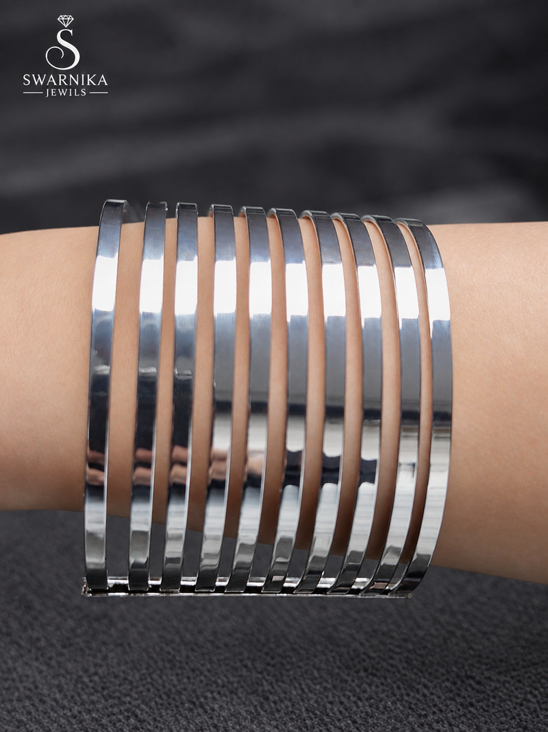 Wide Polished Silver Line Cuff Bracelet