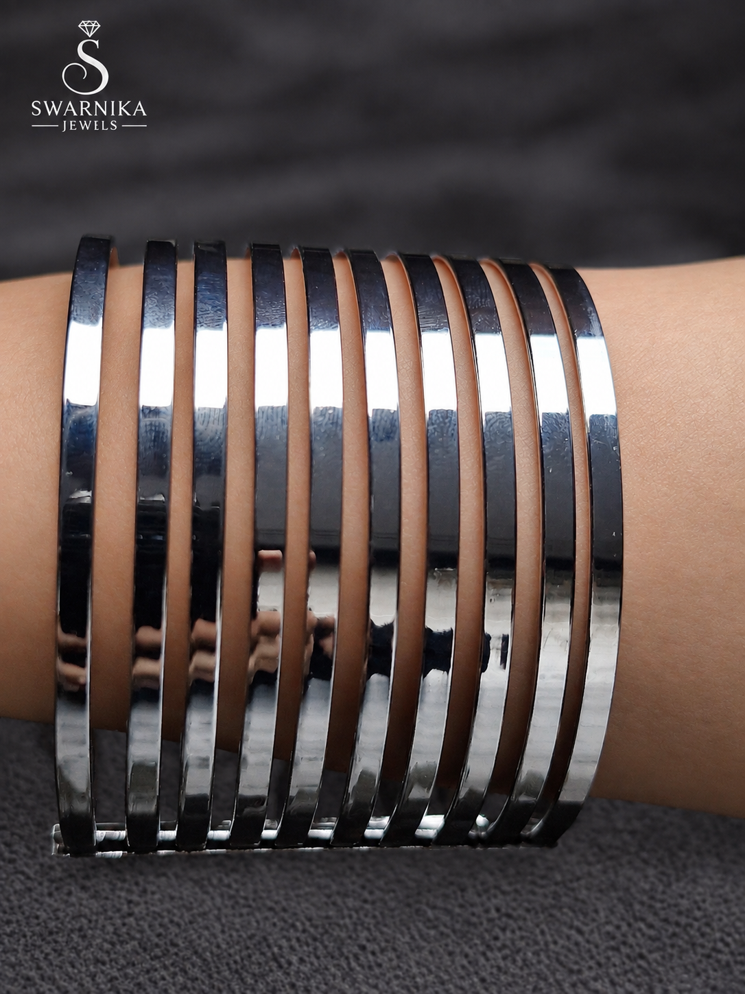 Wide Polished Silver Line Cuff Bracelet view 3